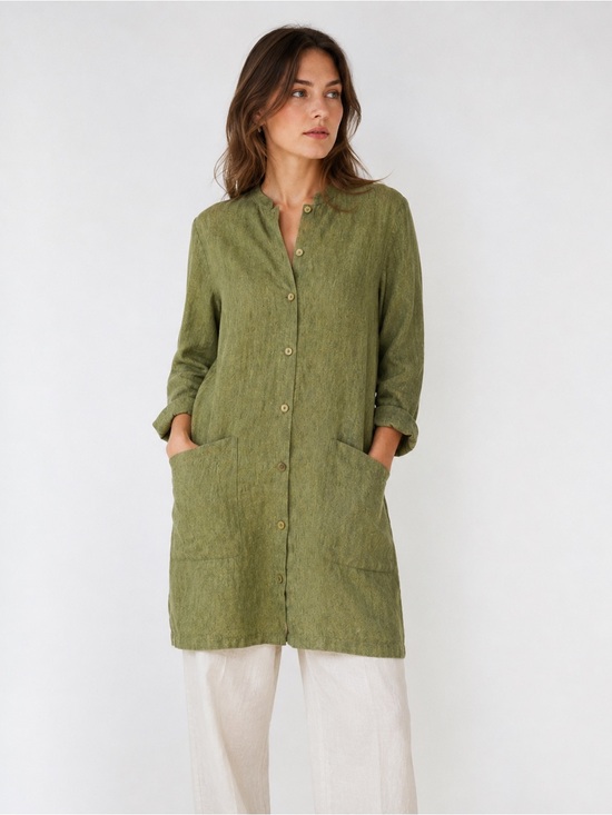 Eileen Fisher Tops - Eileen Fisher Washed Organic Linen Delave Long Shirt XXS Cottagecore Lagenlook